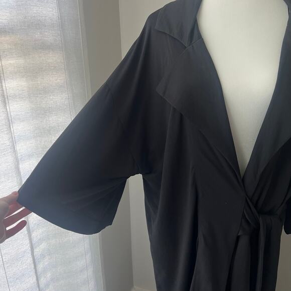 Zara Black Long Robe Coat Lightweight Full Length - Picture 3 of 9